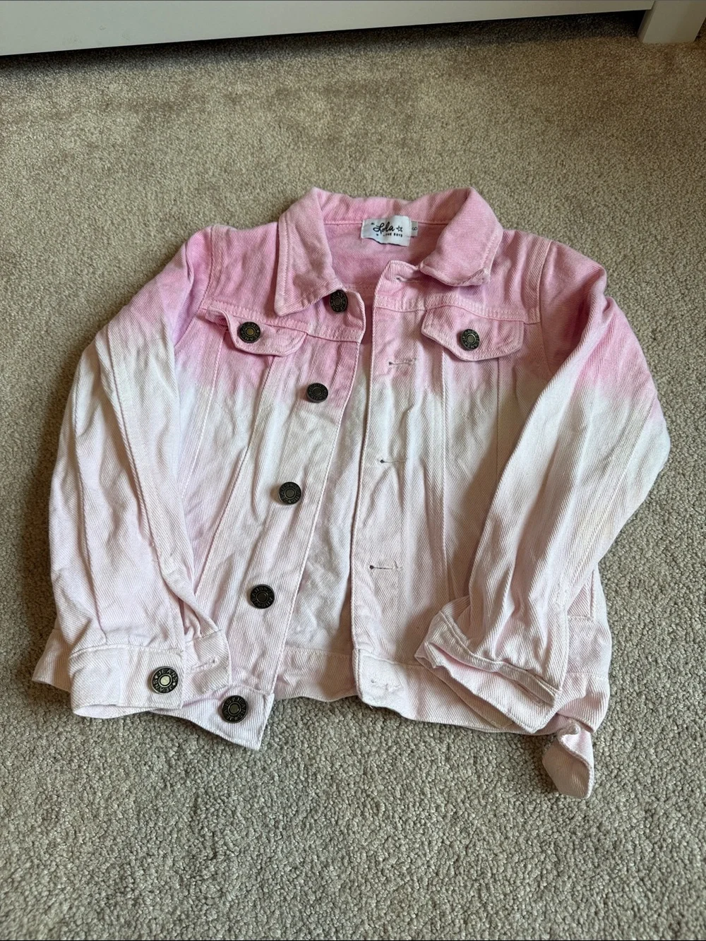 Lola + The Boys Pink Ombre Denim Jacket with Sequin Lip & Stars